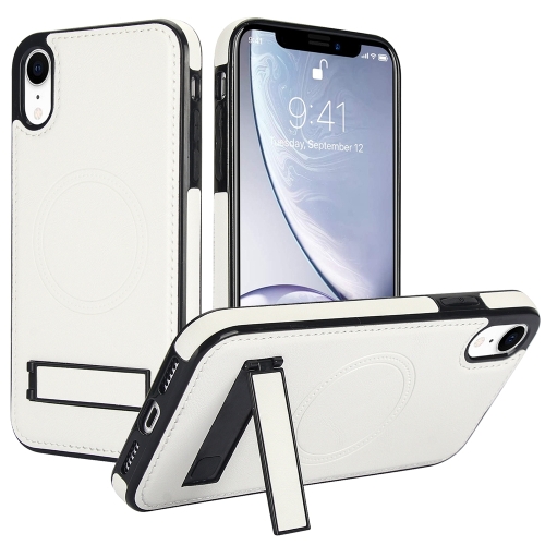 

For iPhone XR Retro Leather Invisible Stand MagSafe Phone Case(White)