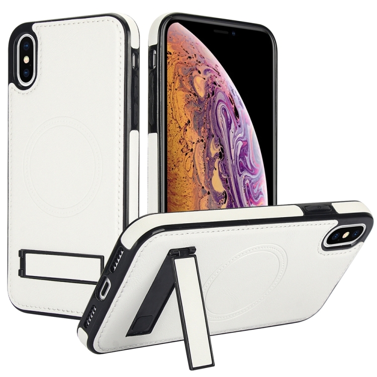 

For iPhone X / XS Retro Leather Invisible Stand MagSafe Phone Case(White)