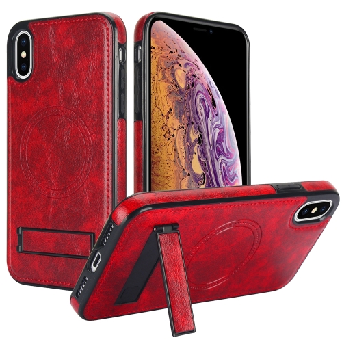 

For iPhone X / XS Retro Leather Invisible Stand MagSafe Phone Case(Red)