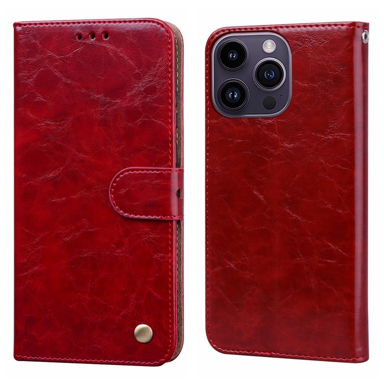 

Oil Wax Texture Shockproof Flip Leather Phone Case For iPhone 15 Pro(Red)