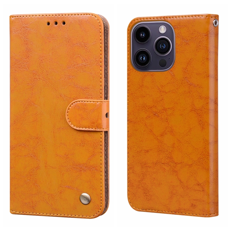 

Oil Wax Texture Shockproof Flip Leather Phone Case For iPhone 15 Pro(Yellow)