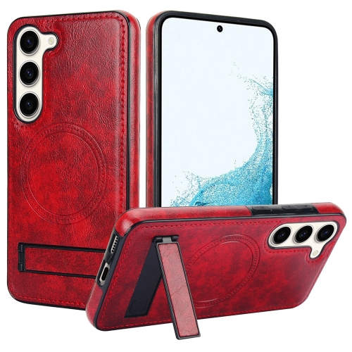 

For Samsung Galaxy S23 5G Retro Leather Invisible Stand MagSafe Phone Case(Red)