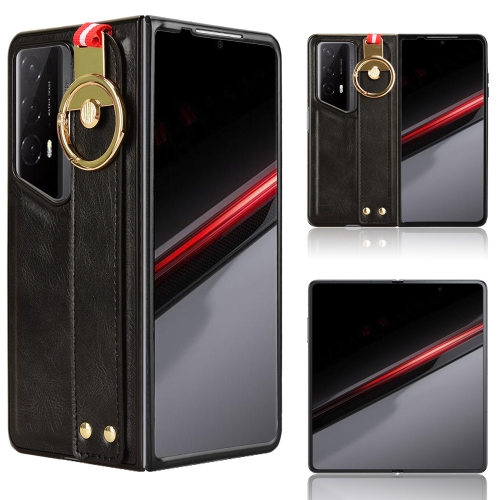 

For Honor Magic V2 RSR Porsche Design Wristband Leather Back Phone Case(Black)