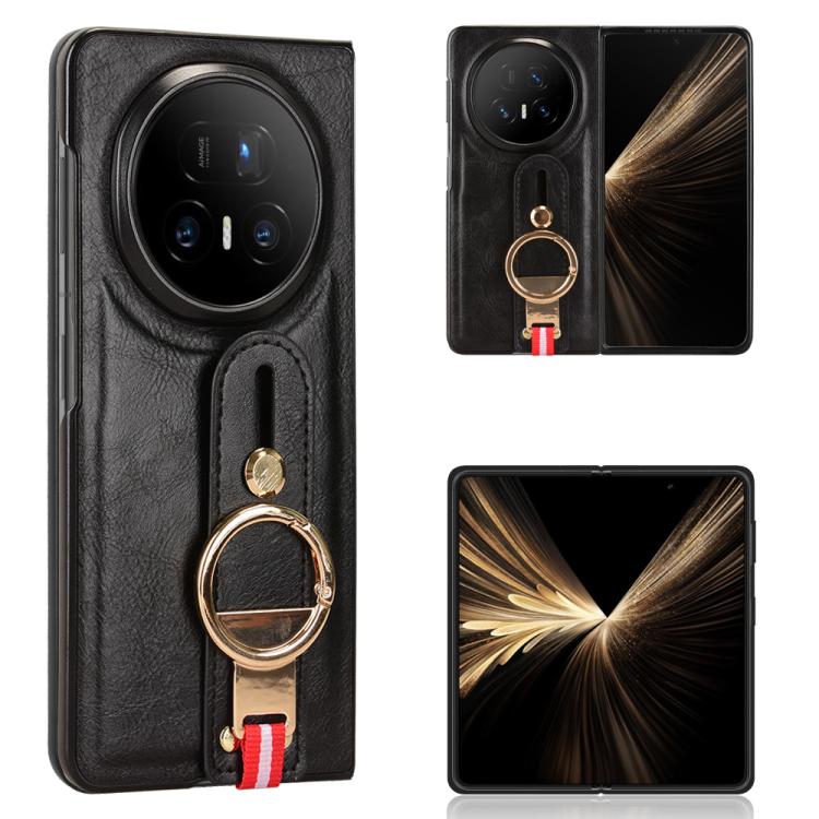 

For Honor Magic V5 Wristband Leather Back Phone Case(Black)