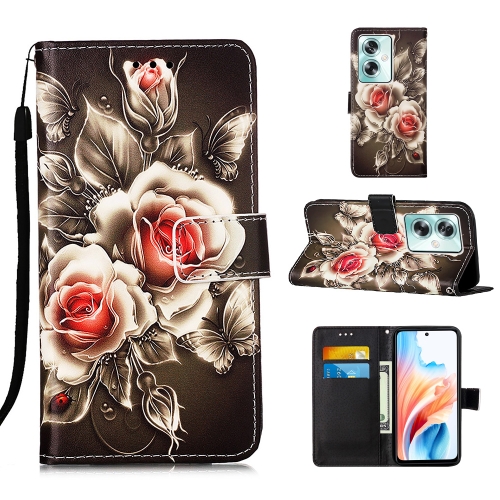 

For OPPO A79 5G Colored Drawing Pattern Plain Weave Leather Phone Case(Roses On Black)