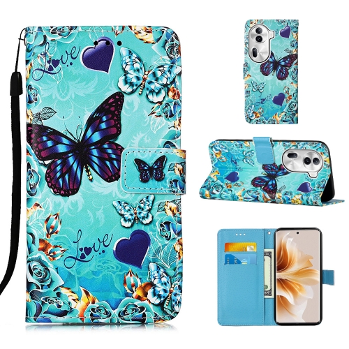 

For OPPO Reno11 Pro 5G Global Colored Drawing Pattern Plain Weave Leather Phone Case(Caring Butterfly)