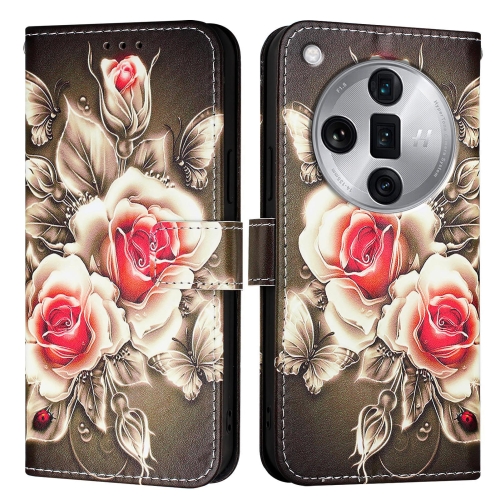 

For OPPO Find X7 Ultra Colored Drawing Pattern Plain Weave Leather Phone Case(Roses On Black)