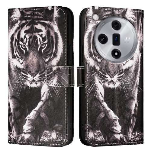 

For OPPO Find X7 Colored Drawing Pattern Plain Weave Leather Phone Case(Black And White Tiger)