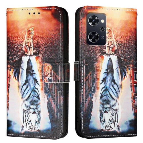 

For OPPO Reno9 A JP Version Colored Drawing Pattern Plain Weave Leather Phone Case(Cats And Tigers)