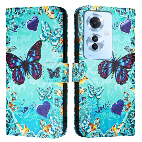 

For OPPO Reno 11F 5G Global Colored Drawing Pattern Plain Weave Leather Phone Case(Caring Butterfly)