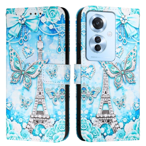 

For OPPO Reno 11F 5G Global Colored Drawing Pattern Plain Weave Leather Phone Case(Tower Butterfly)
