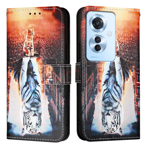 

For OPPO Reno 11F 5G Global Colored Drawing Pattern Plain Weave Leather Phone Case(Cats And Tigers)