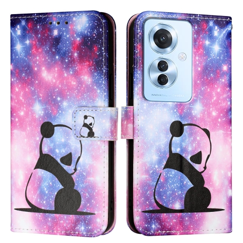 

For OPPO Reno 11F 5G Global Colored Drawing Pattern Plain Weave Leather Phone Case(Baby Panda)