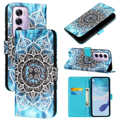 

For OPPO Reno12 Pro Global Colored Drawing Pattern Plain Weave Leather Phone Case(Undersea Mandala)