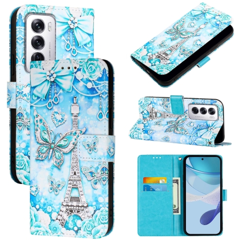 

For OPPO Reno12 Global Colored Drawing Pattern Plain Weave Leather Phone Case(Tower Butterfly)