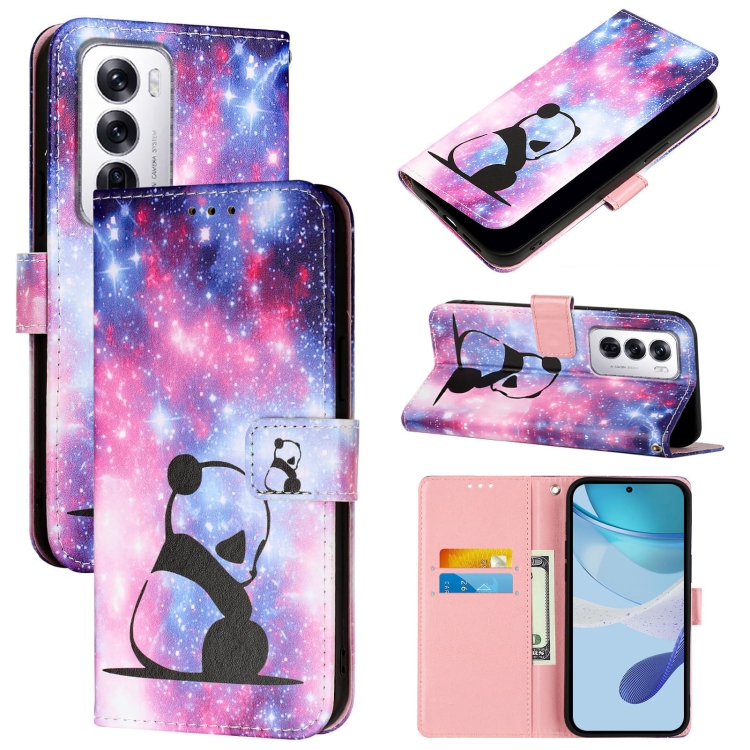 

For OPPO Reno12 Global Colored Drawing Pattern Plain Weave Leather Phone Case(Baby Panda)