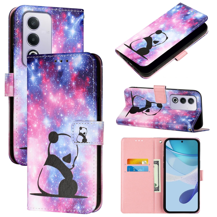 

For OPPO A3 Pro 5G Global Colored Drawing Pattern Plain Weave Leather Phone Case(Baby Panda)