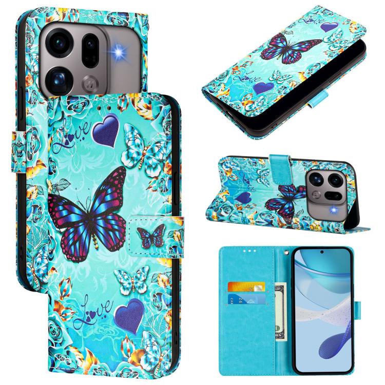 

For OPPO Find X9s Pro Colored Drawing Pattern Plain Weave Leather Phone Case(Caring Butterfly)