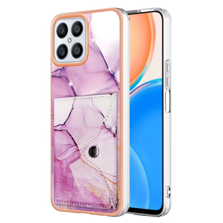 

For Honor X8 4G Marble Pattern IMD Card Slot Phone Case(Pink Purple Gold)