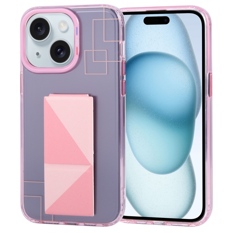 

For iPhone 15 TGVIS Art Series Folding Holder Phone Case(Pink)