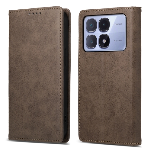 

For Redmi K70 Ultra Business Solid Color Magnetic RFID Leather Phone Case(Brown)