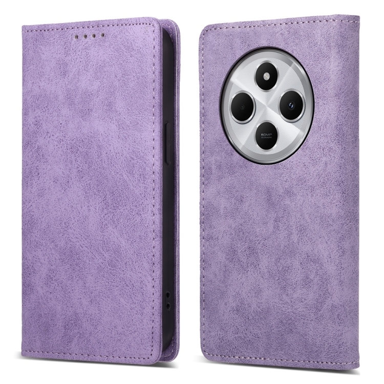 

For Redmi 14C 4G Business Solid Color Magnetic RFID Leather Phone Case(Purple)