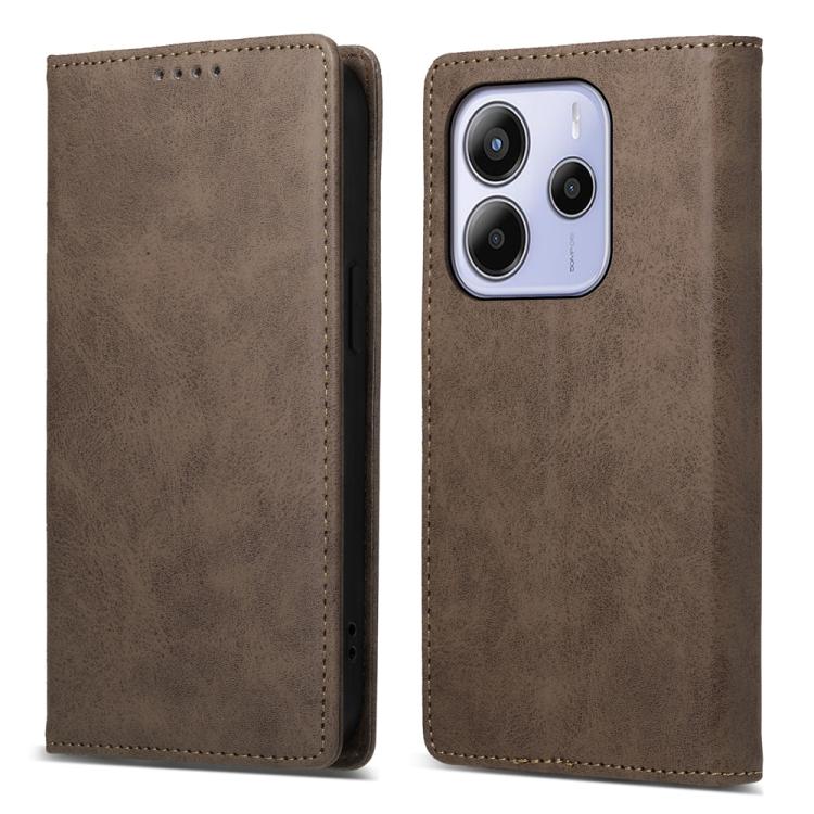 

For Redmi Note 14 4G 163.25mm Global Business Solid Color Magnetic RFID Leather Phone Case(Brown)