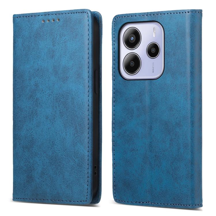 

For Redmi Note 14 4G 163.25mm Global Business Solid Color Magnetic RFID Leather Phone Case(Blue)