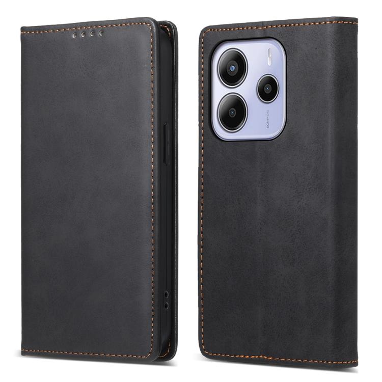 

For Redmi Note 14 4G 164.84mm Business Solid Color Magnetic RFID Leather Phone Case(Black)