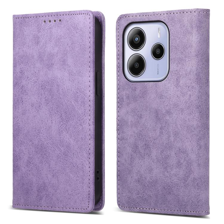 

For Redmi Note 14 4G 164.84mm Business Solid Color Magnetic RFID Leather Phone Case(Purple)