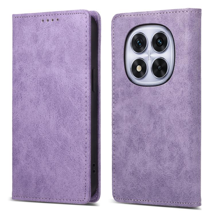 

For Redmi Note 14 Pro 4G Business Solid Color Magnetic RFID Leather Phone Case(Purple)