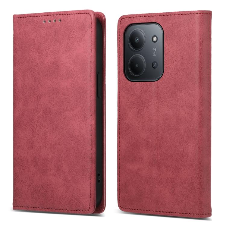 

For Redmi 15C 5G / 4G Global 171mm / Poco C85 4G Business Solid Color Magnetic RFID Leather Phone Case(Red)