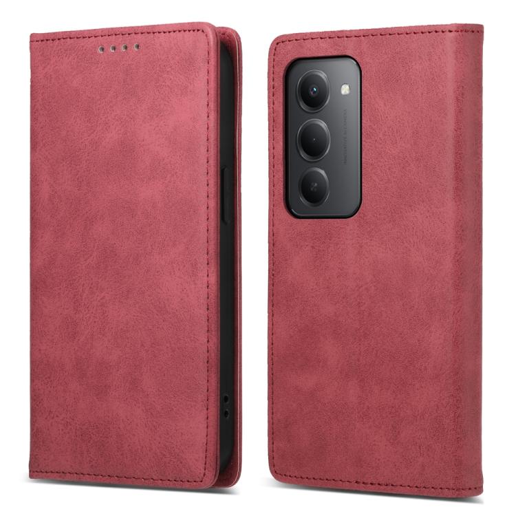 

For Redmi 15 5G / 4G EU 171mm Business Solid Color Magnetic RFID Leather Phone Case(Red)