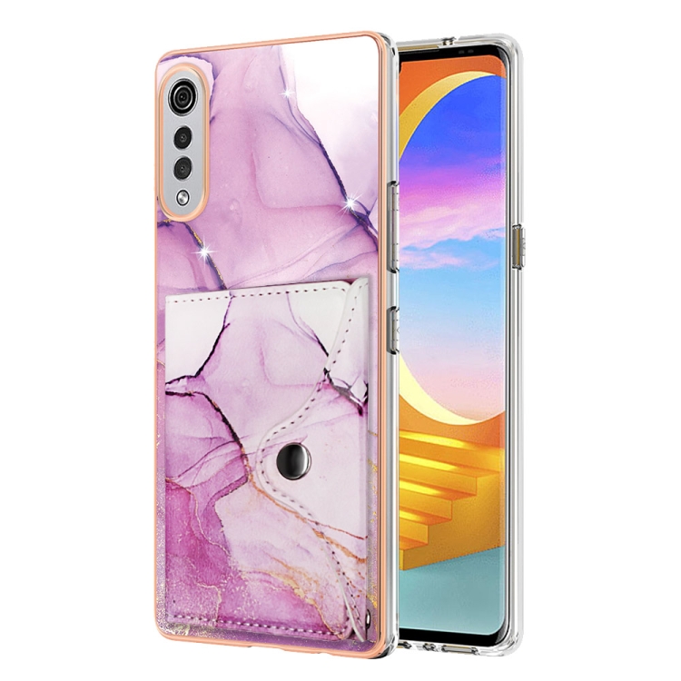 

For LG Velvet 5G / 4G Marble Pattern IMD Card Slot Phone Case(Pink Purple Gold)