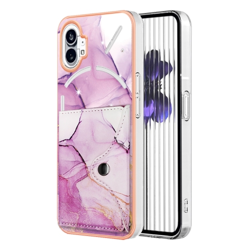 

For Nothing Phone 1 Marble Pattern IMD Card Slot Phone Case(Pink Purple Gold)