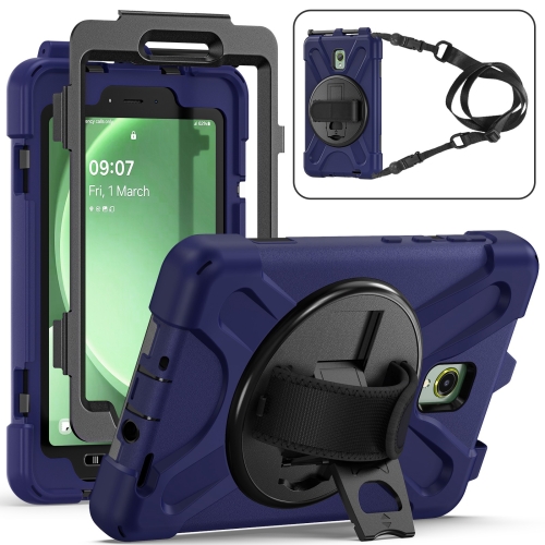 

For Samsung Galaxy Tab Active5 X300 Rotary Grip Silicone Hybrid PC Tablet Case with Shoulder Strap(Navy Blue)