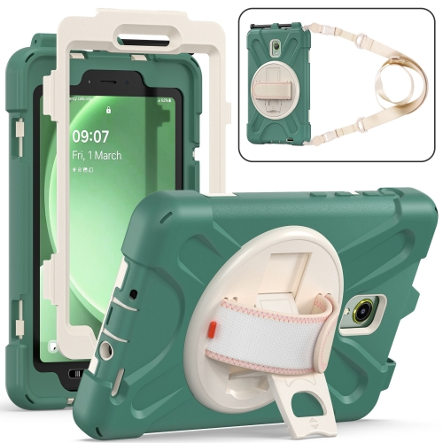 For Samsung Galaxy Tab Active5 X300 Rotary Grip Silicone Hybrid PC Tablet Case with Shoulder Strap(Emerald Green) левая рукоятка smallrig wooden grip with nato mount 2118 2118c
