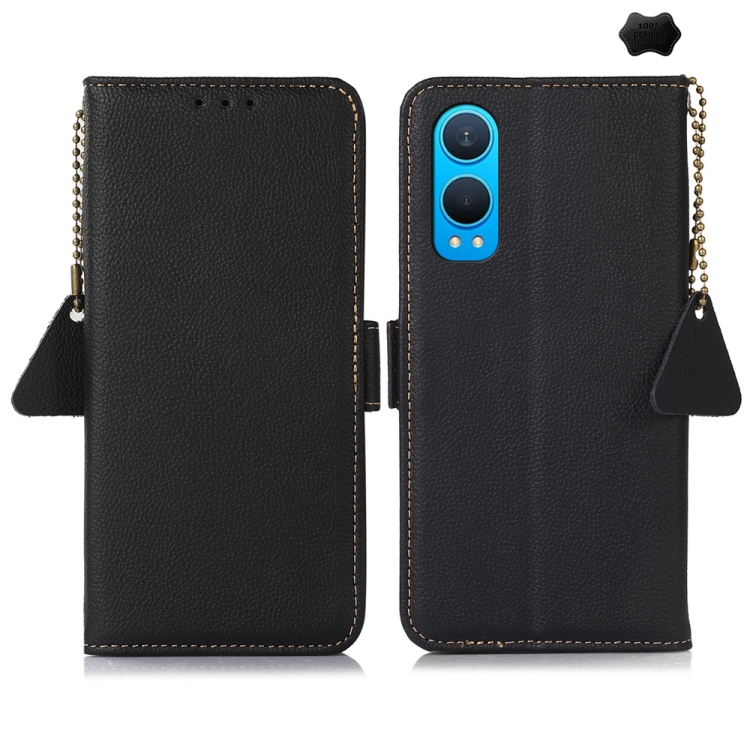 

For OnePlus CE4 Lite Side-Magnetic TJ Genuine Leather RFID Phone Case(Black)