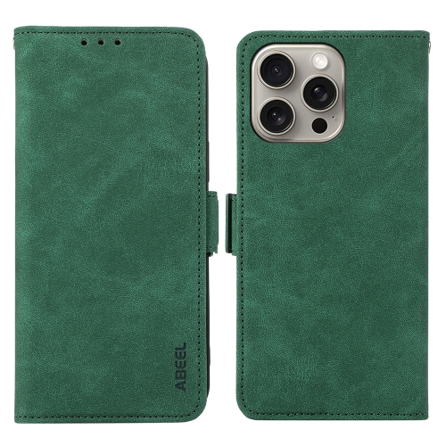 

For iPhone 15 Pro ABEEL Frosted Magnetic RFID Leather Phone Case(Green)