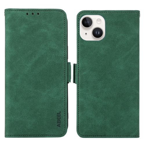 

For iPhone 15 Plus ABEEL Frosted Magnetic RFID Leather Phone Case(Green)