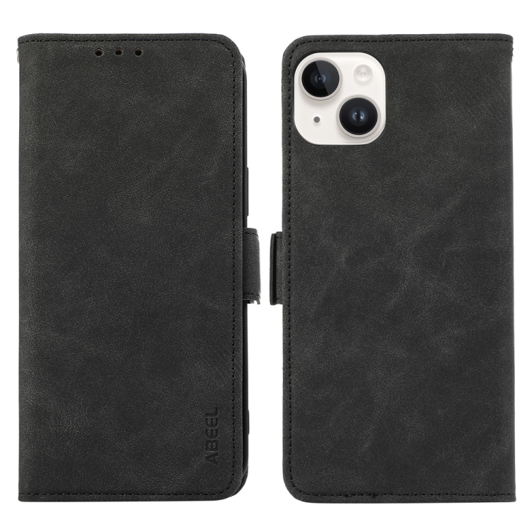 

For iPhone 15 ABEEL Frosted Magnetic RFID Leather Phone Case(Black)