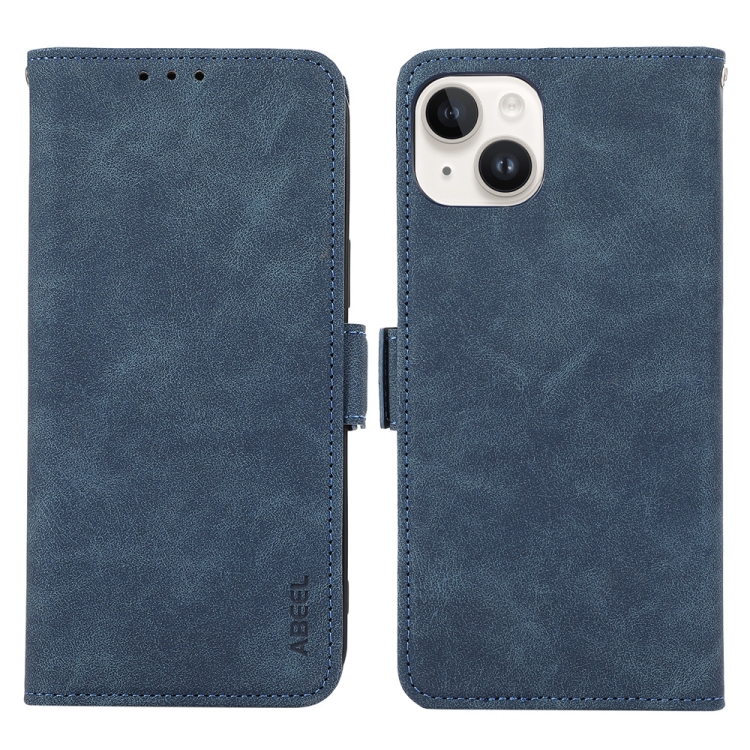 

For iPhone 15 ABEEL Frosted Magnetic RFID Leather Phone Case(Blue)