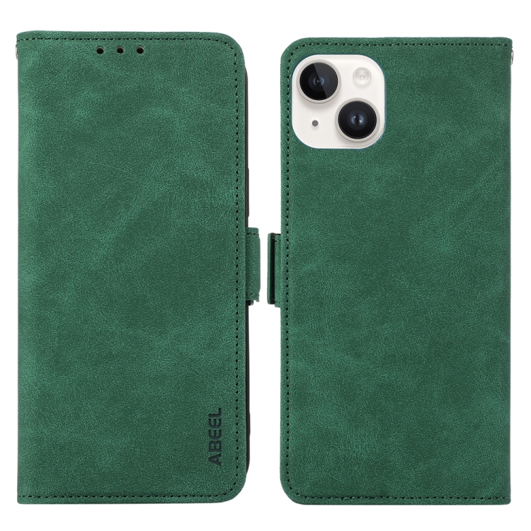 

For iPhone 15 ABEEL Frosted Magnetic RFID Leather Phone Case(Green)