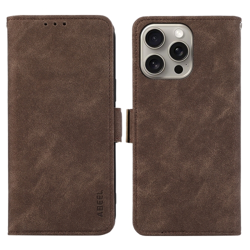 

For iPhone 14 Pro Max ABEEL Frosted Magnetic RFID Leather Phone Case(Brown)