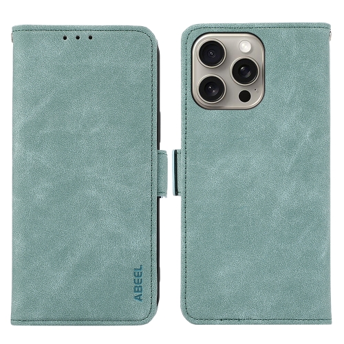 

For iPhone 13 Pro Max ABEEL Frosted Magnetic RFID Leather Phone Case(Cyan)