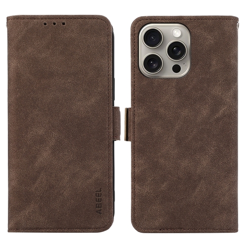

For iPhone 13 Pro Max ABEEL Frosted Magnetic RFID Leather Phone Case(Brown)