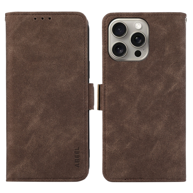 

For iPhone 13 Pro ABEEL Frosted Magnetic RFID Leather Phone Case(Brown)
