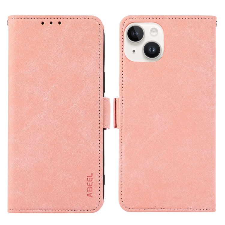 

For iPhone 13 ABEEL Frosted Magnetic RFID Leather Phone Case(Pink)