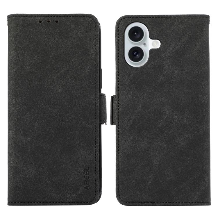 

For iPhone 16 ABEEL Frosted Magnetic RFID Leather Phone Case(Black)