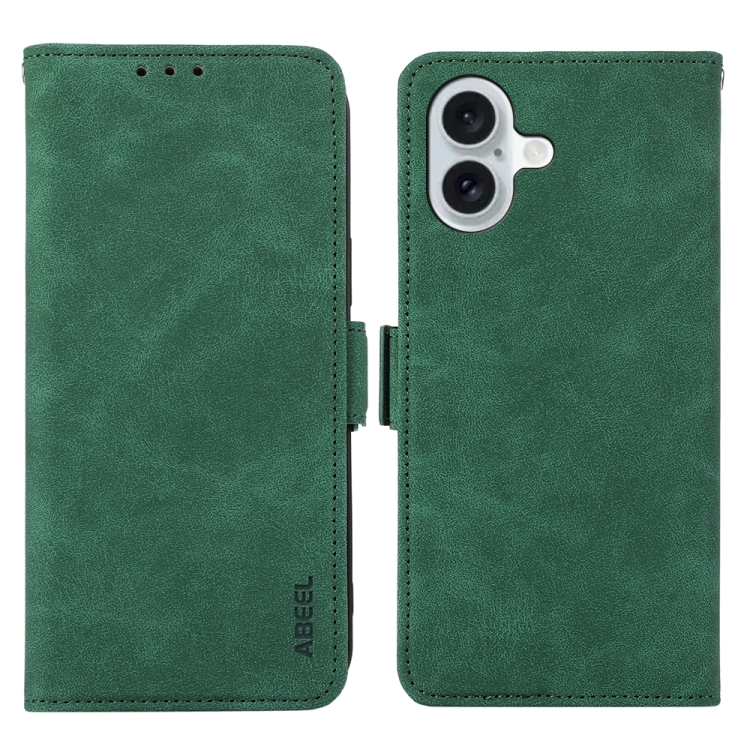

For iPhone 16 ABEEL Frosted Magnetic RFID Leather Phone Case(Green)